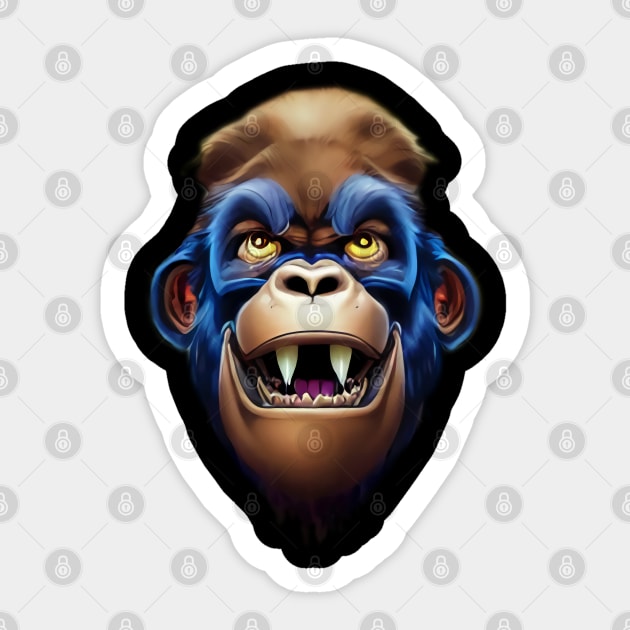 Evil Monkey Blue Face Sticker by PNPTees